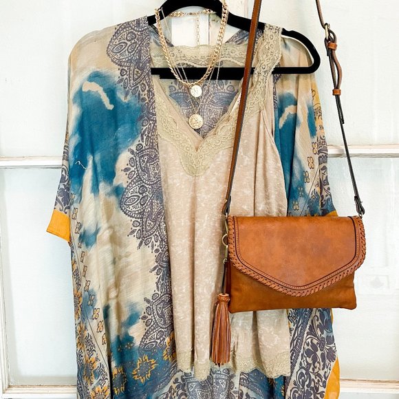 TAN Flowy Vintage Wash Lace Tank Tops - Picture 2 of 6